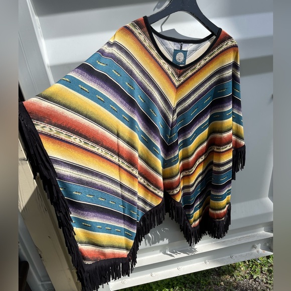 Double D Ranchwear Poncho with Leather Fringe Women’s XS - Picture 3 of 6